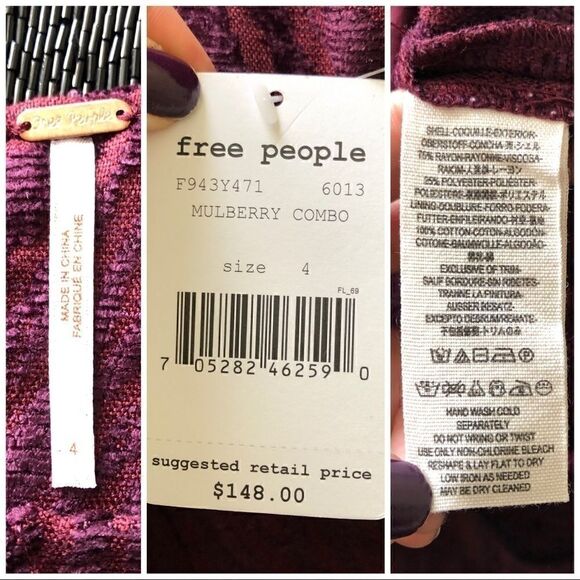 Free People Mulberry Chenille Fit Flare Mini Dress Size 4 - Picture 7 of 7